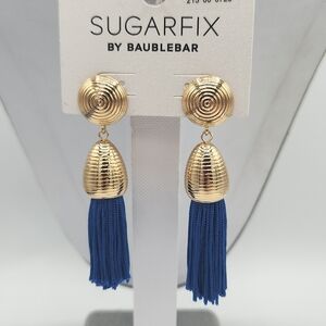 5 for $25! SugarFix BaubleBar Blue Gold Tone Tassel Statement Earrings